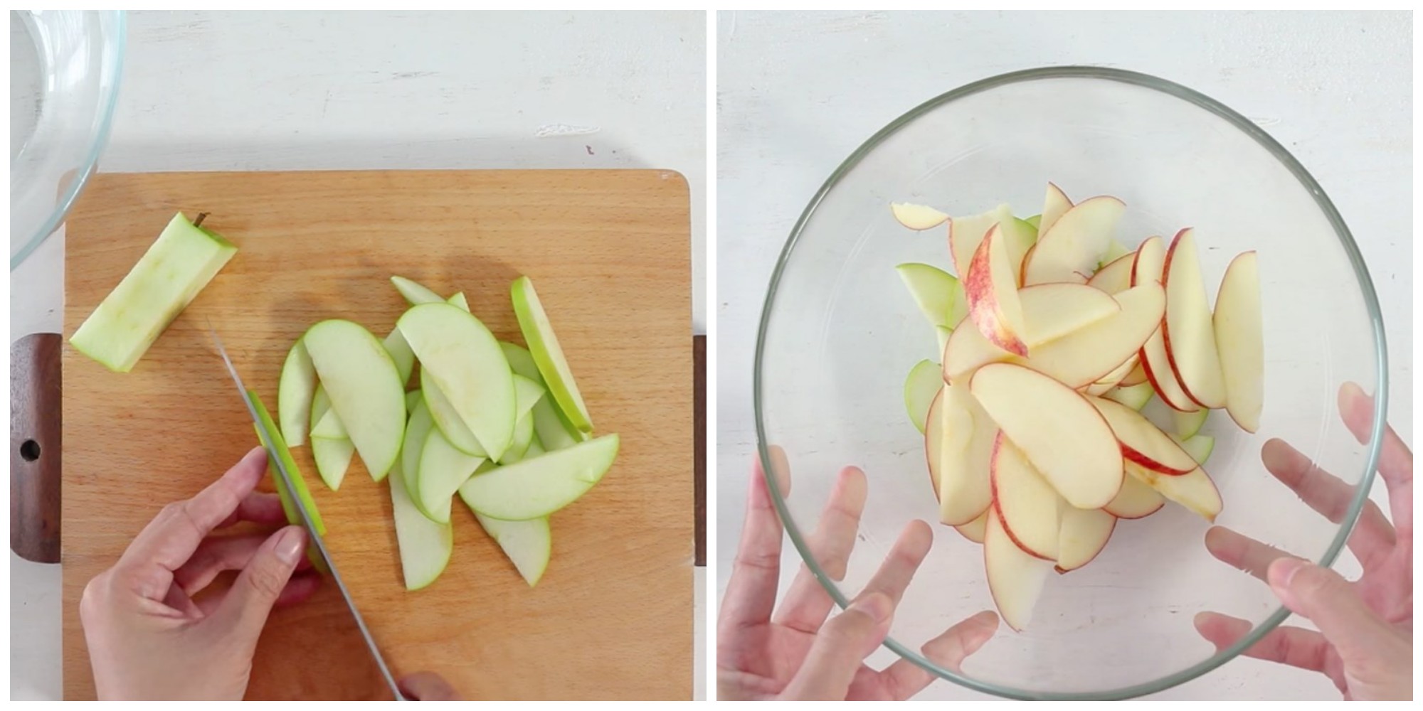 Rữa táo sạch sẽ, gọt táo và cắt thành từng phần