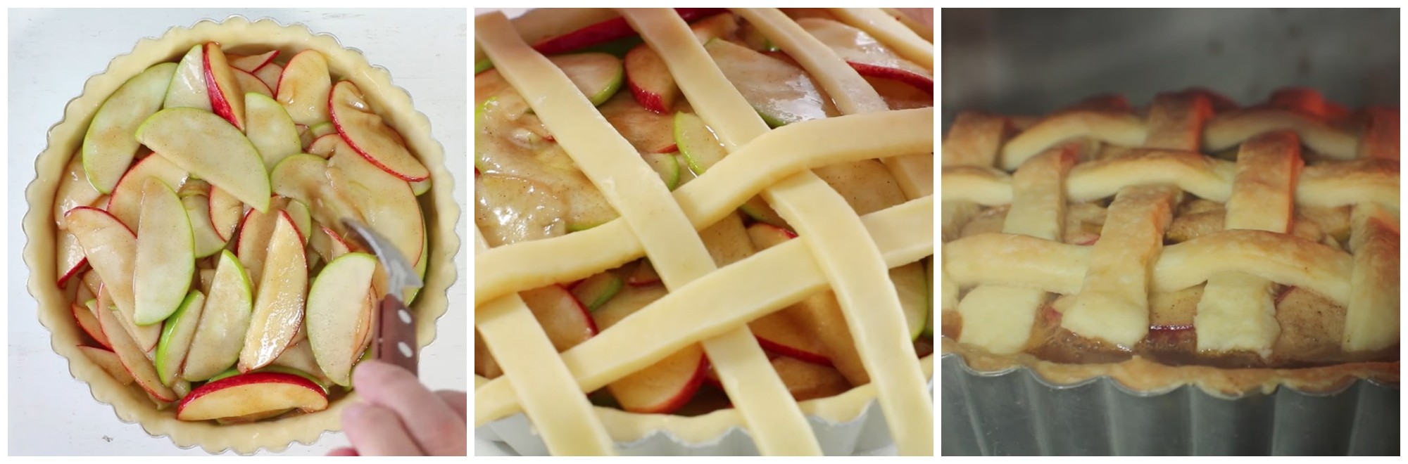 Dùng phới cho phần táo trong chảo vào và trộn đều, trang trí vài lát táo và cho vào lò nướng
