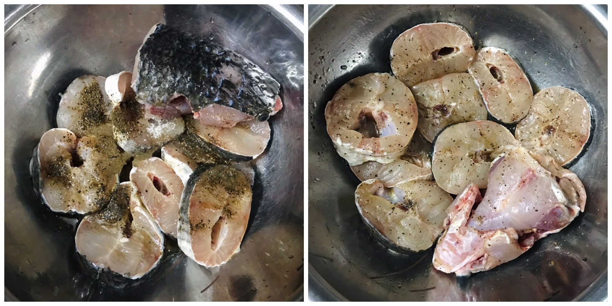 Cho hỗn hợp gia vị lên cá, trộn đều cho gia vị thấm vào cá