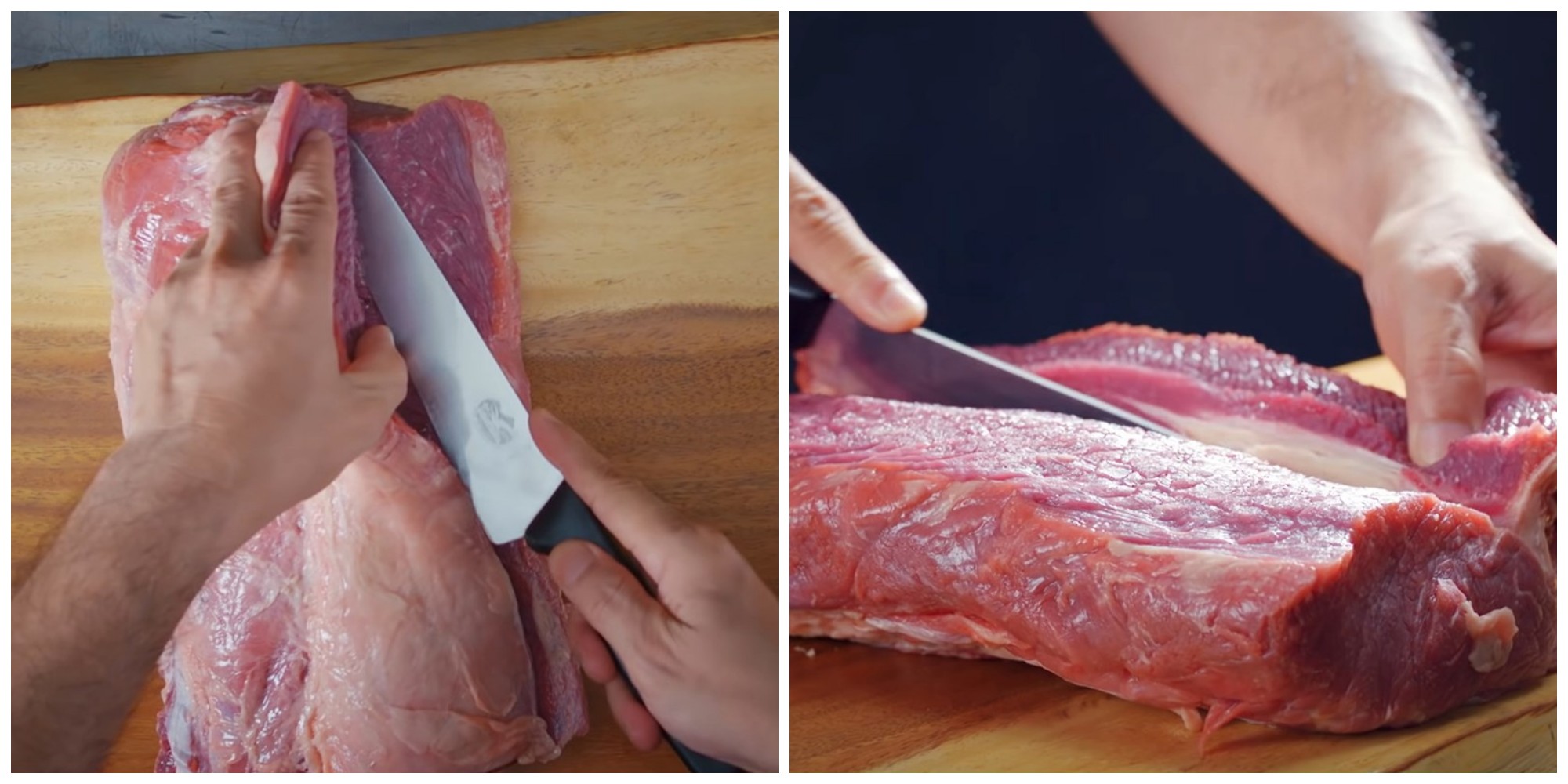 Dùng dao lạng mỏng phần thịt bò ra.