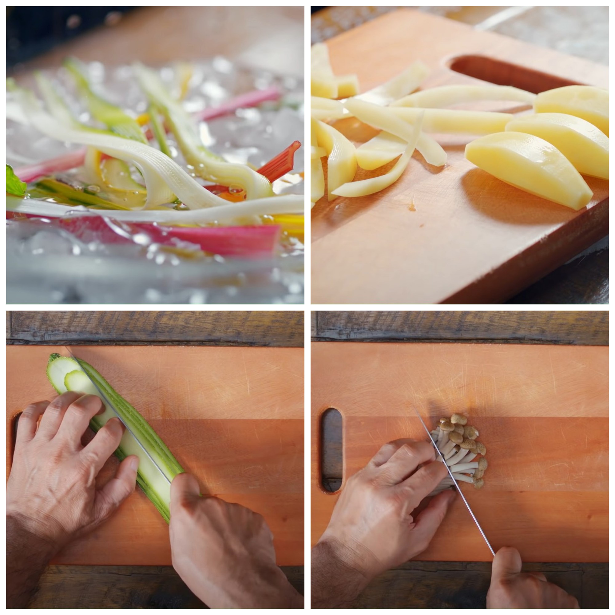 Sơ chế rau củ và nấm chuẩn bị cho việc làm món ăn
