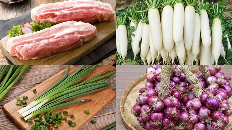 Một số nguyên liệu cần chuẩn bị làm món thịt kho củ cải